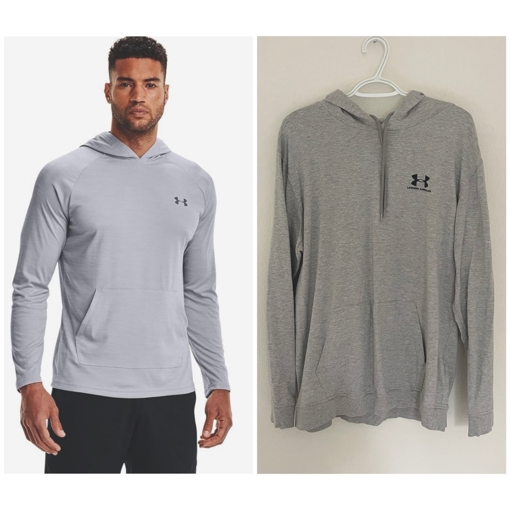 Under Armour Men's Light Gray Hooded Long Sleeve Tshirt XL
